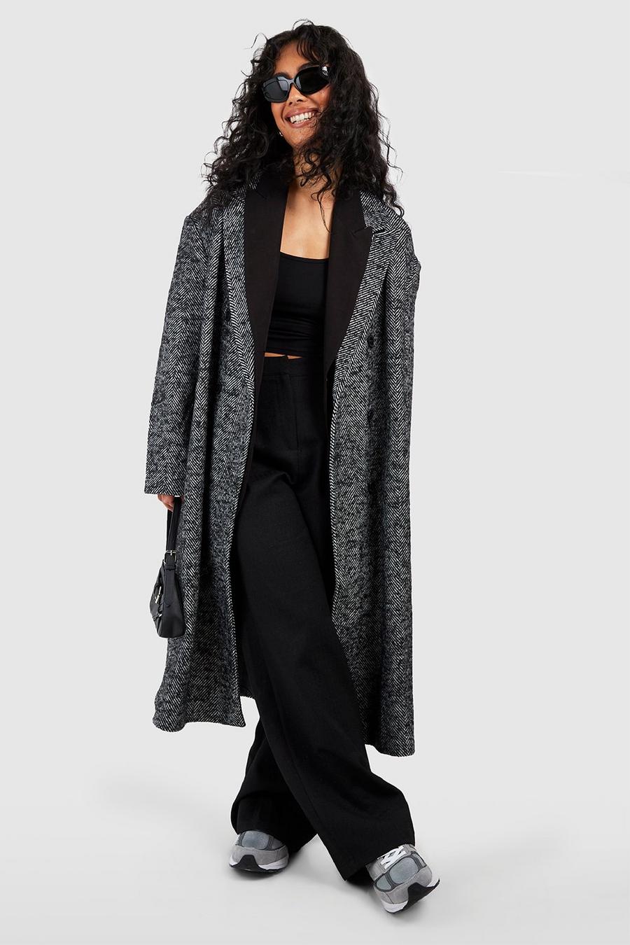 Black Herringbone Oversized Coat  image number 1