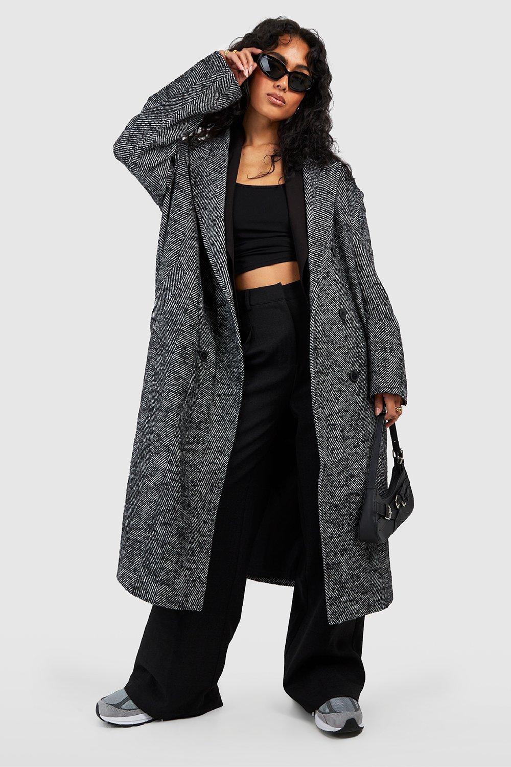 Herringbone Oversized Coat boohoo IE