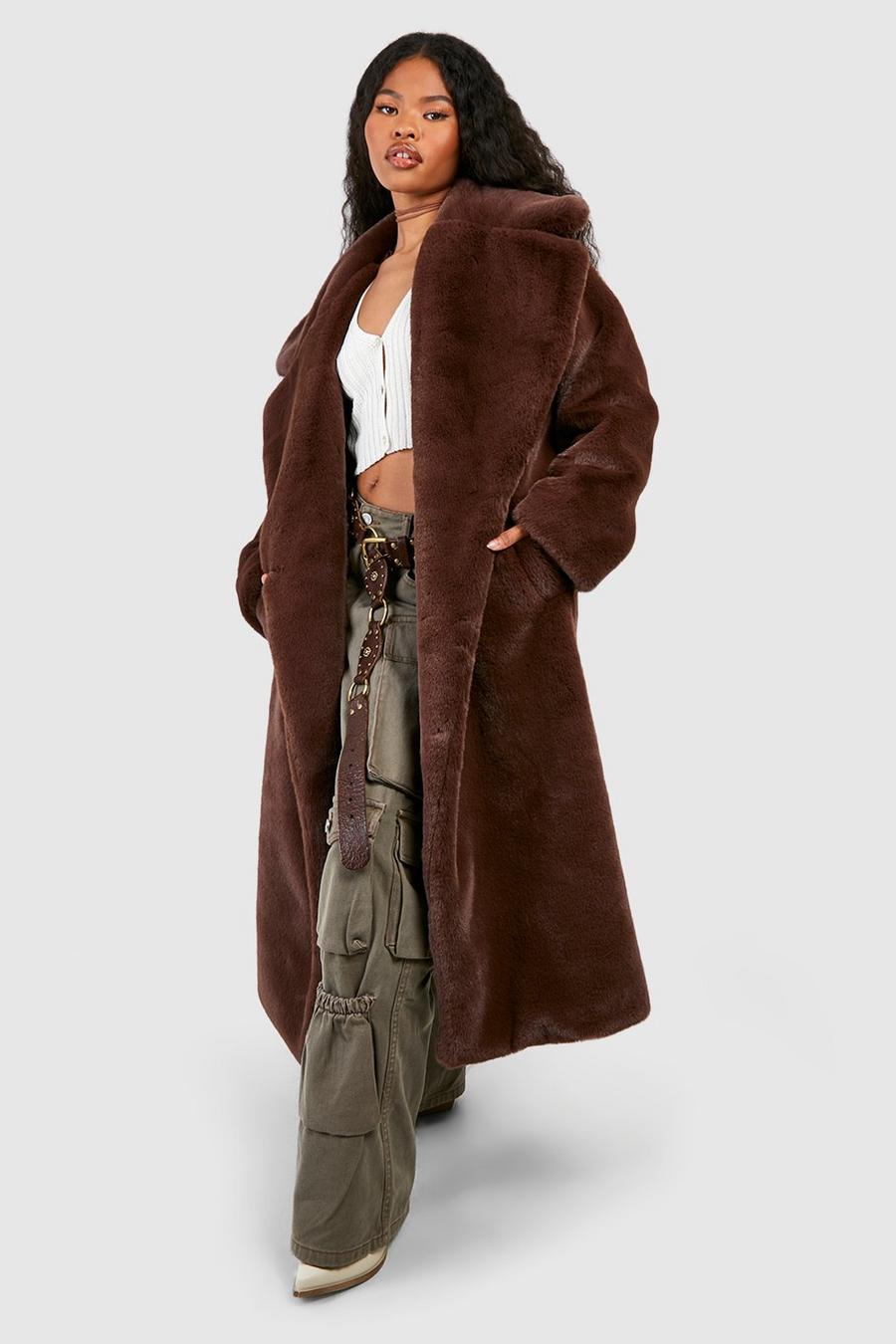 Chocolate brown Double Breasted Faux Fur Coat