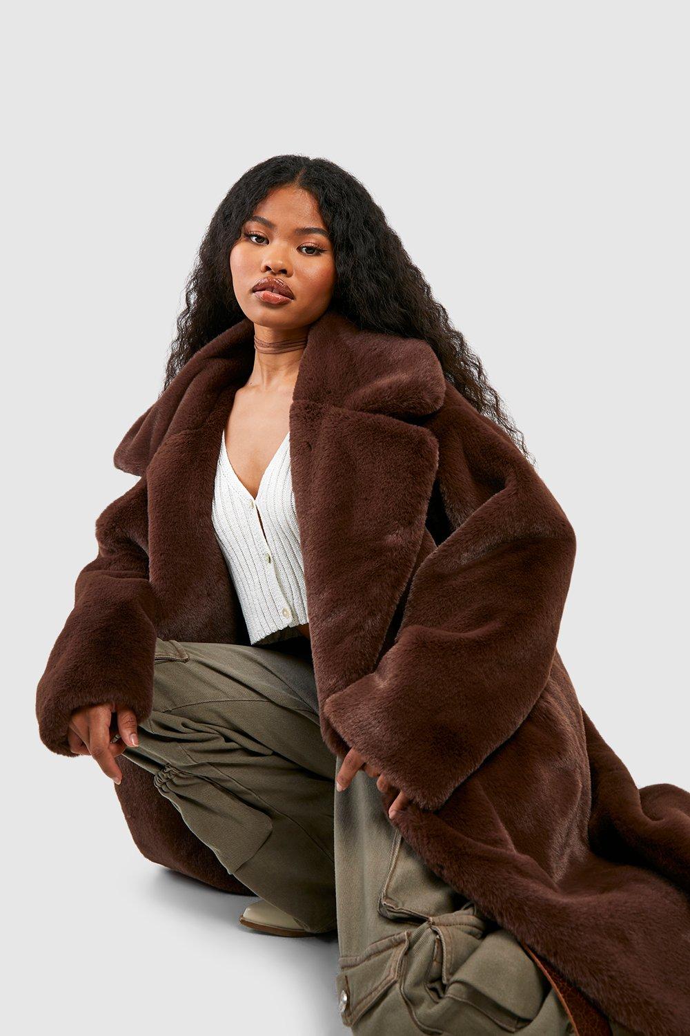 Petite Faux Fur Double Breasted Coat