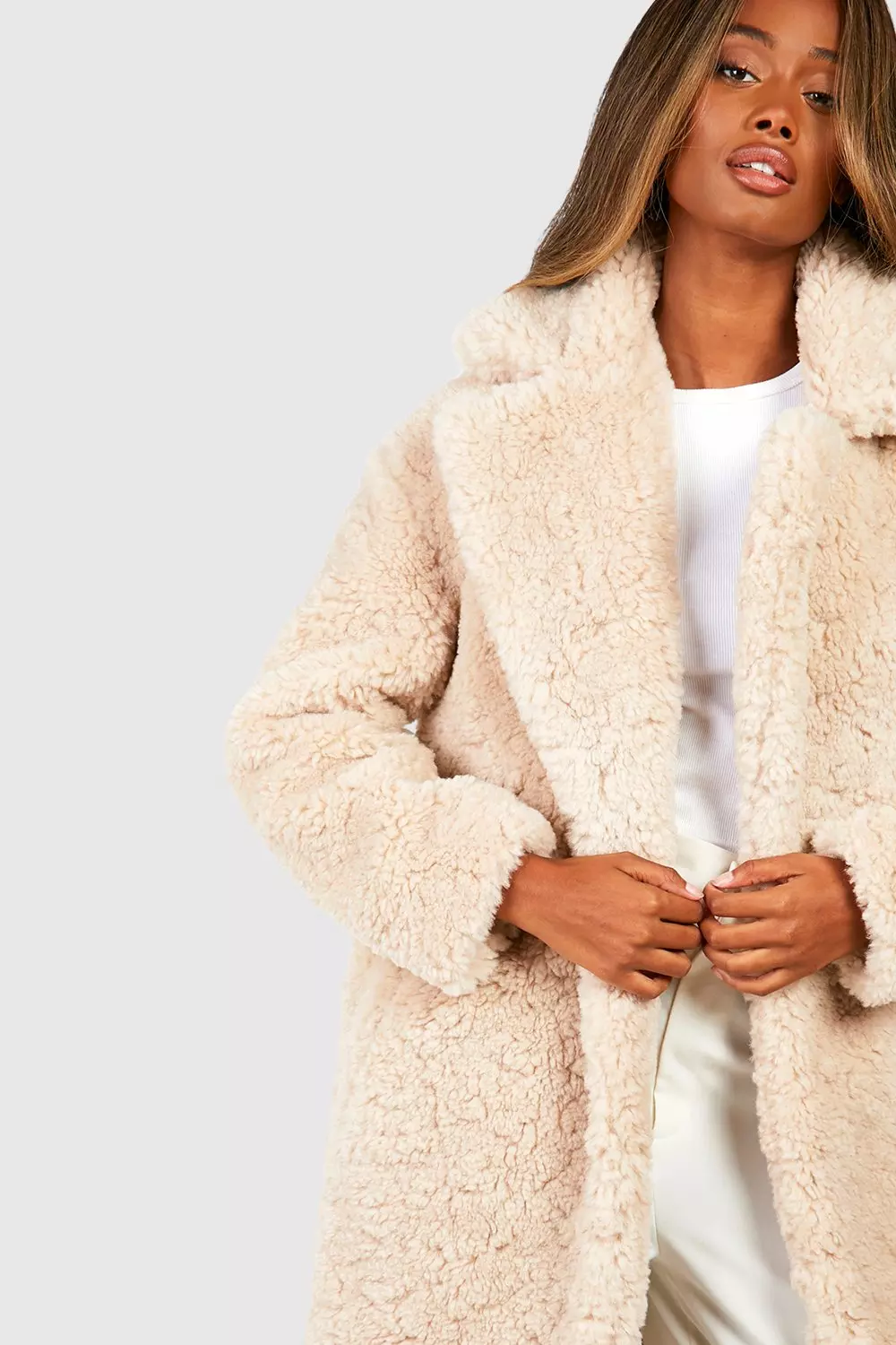 Sand Textured Belted Faux Fur Coat  alternative image