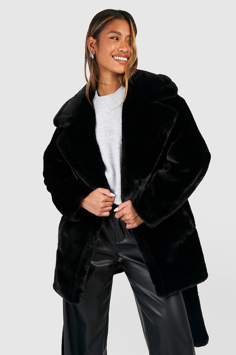 Boohoo black clearance faux fur coat