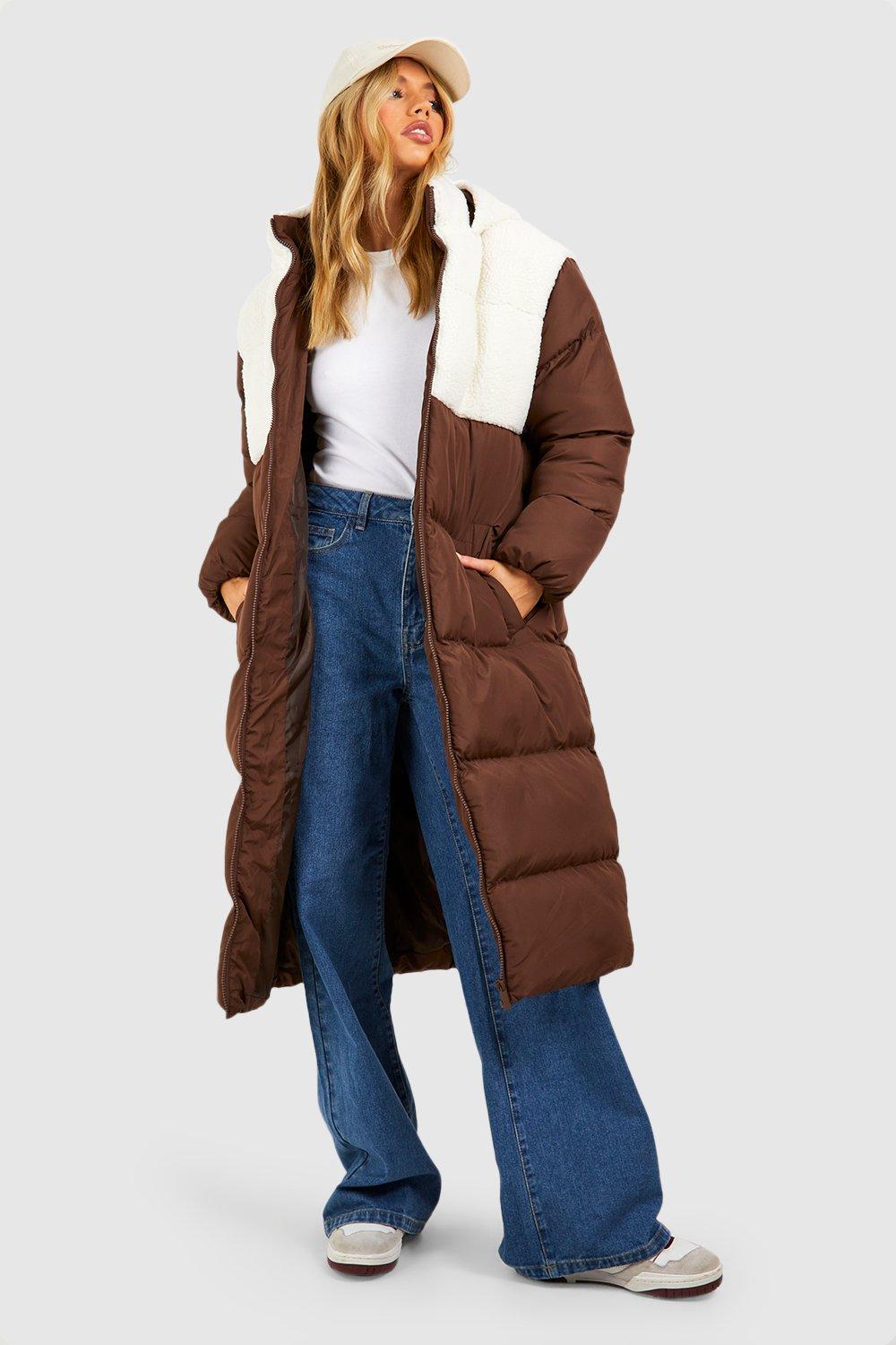 Long puffer hot sale jacket boohoo