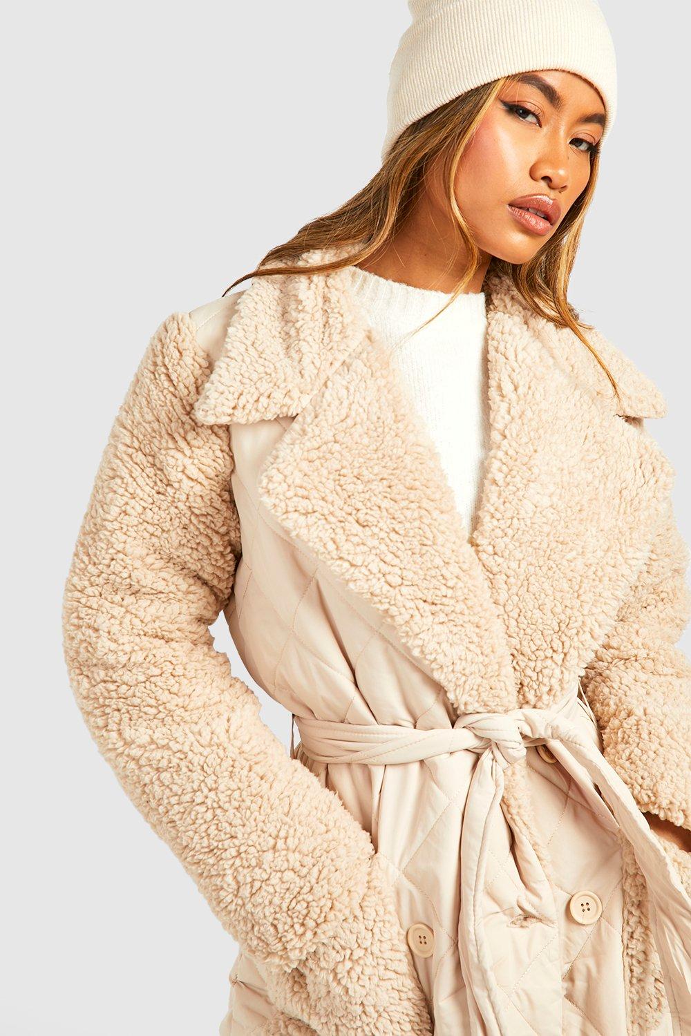 Teddy Paneled Quilted Trench Coat boohoo