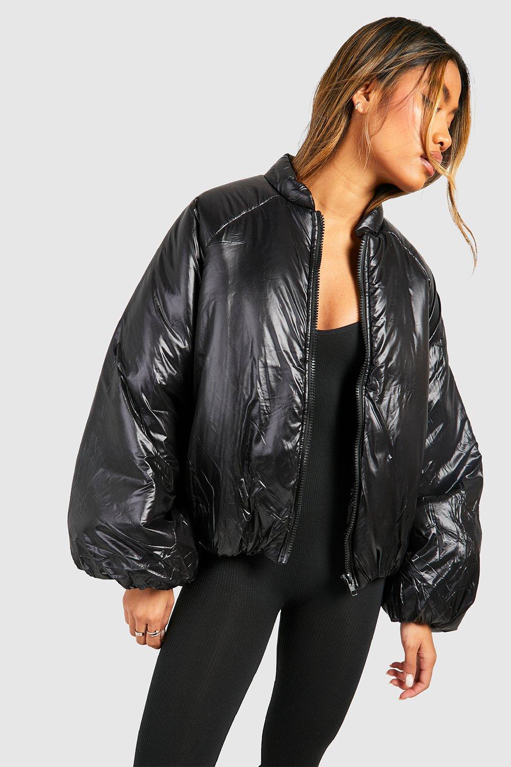 Black shiny puffer jacket boohoo new arrivals