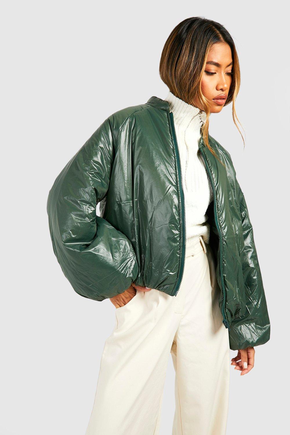 Green shiny best sale puffer jacket