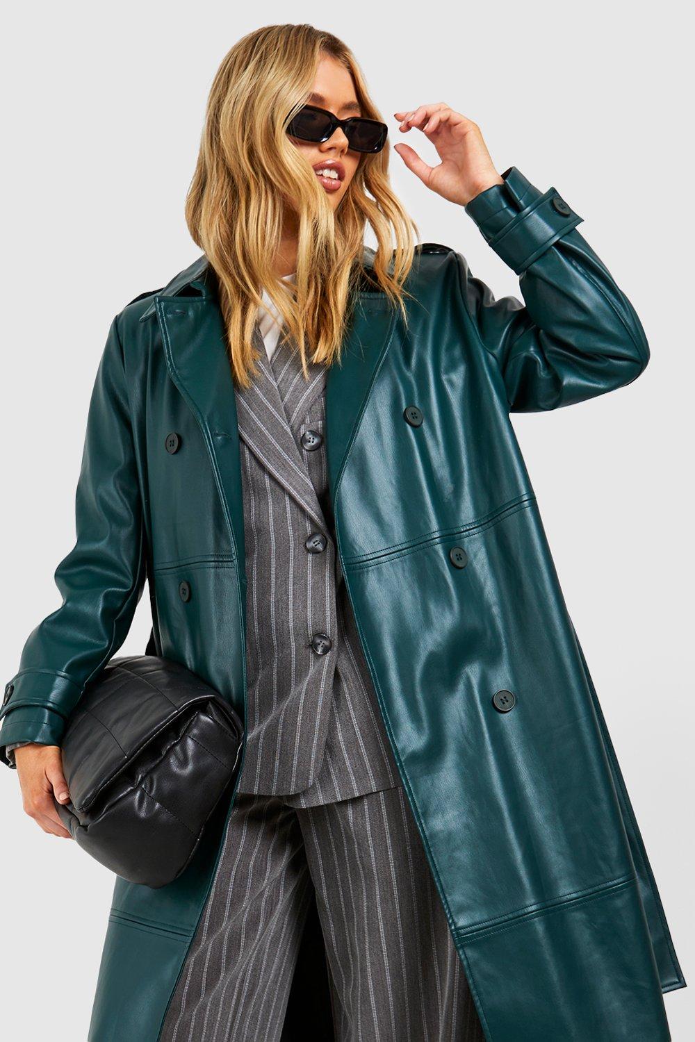 Belted Faux Leather Coat