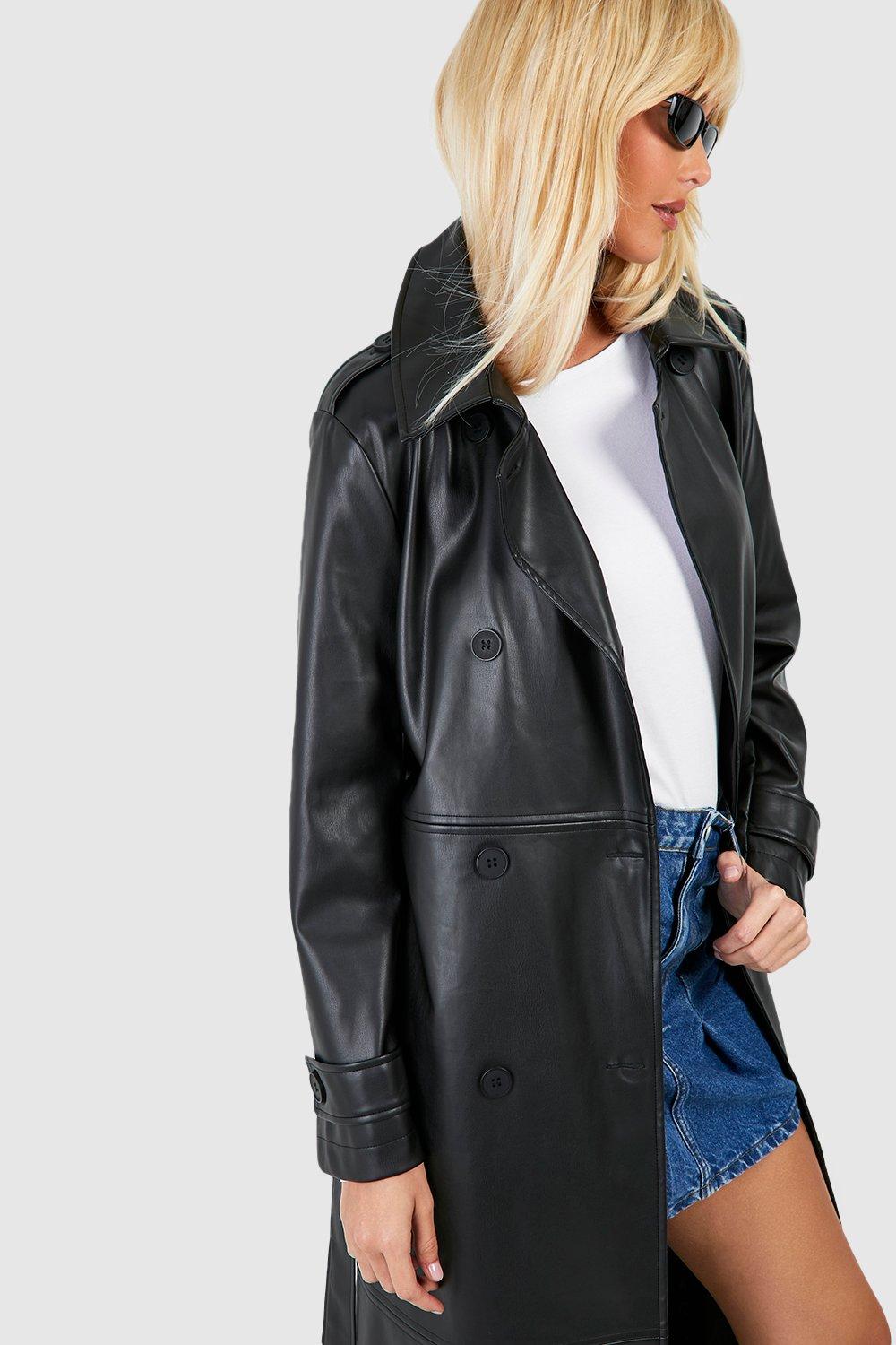 Belted leather 2024 trench coat