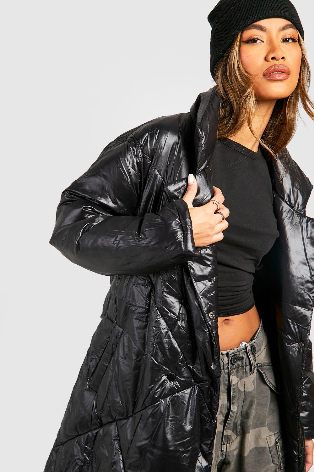 Black shiny puffer online jacket boohoo