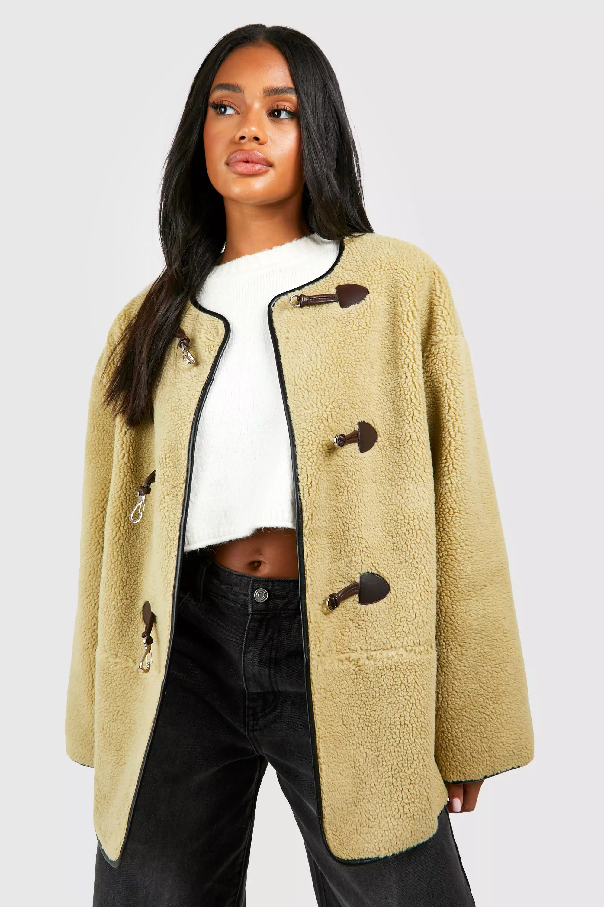 Khaki Toggle Button Teddy Jacket  alternative image
