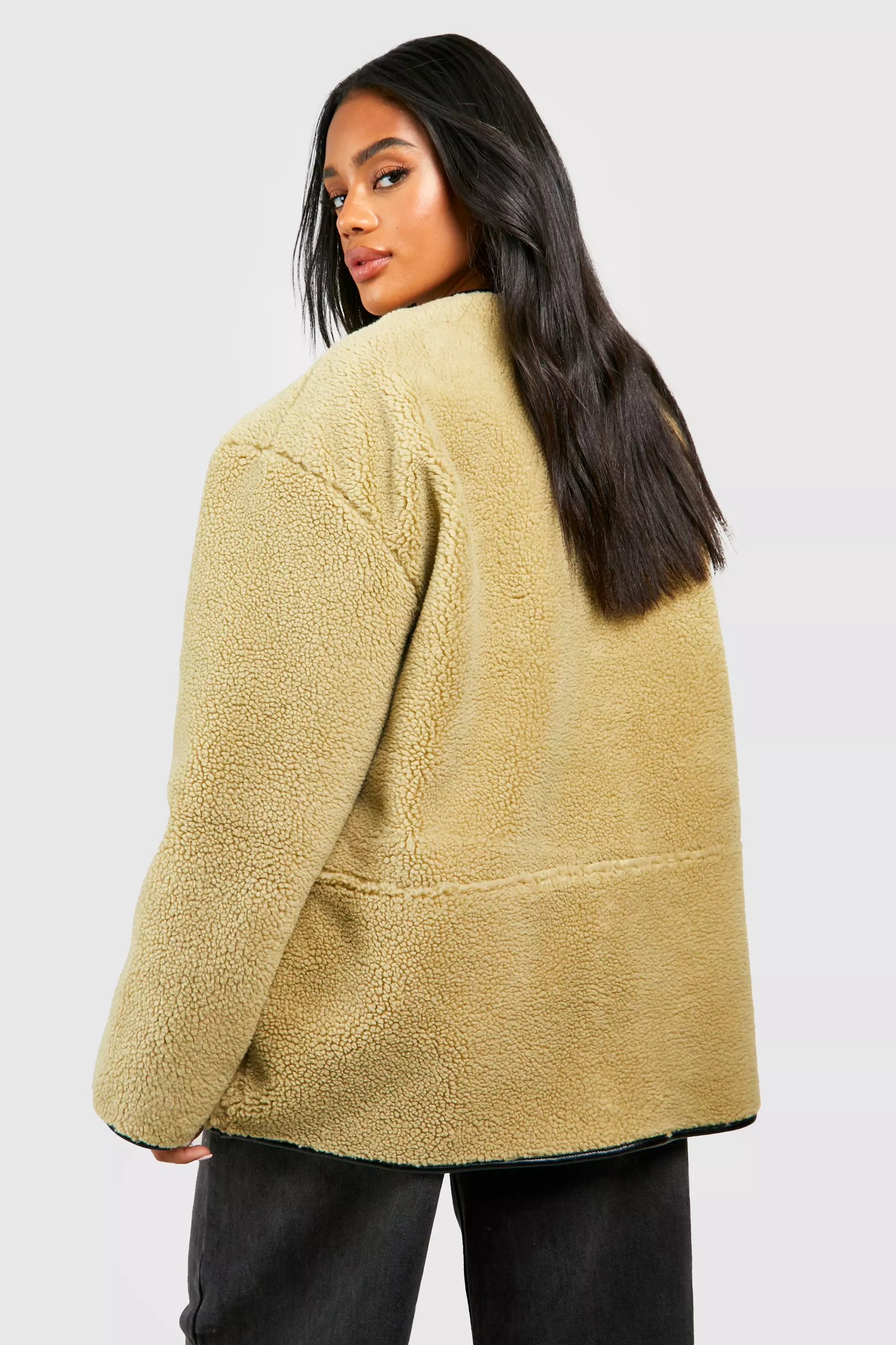 Khaki Toggle Button Teddy Jacket  alternative image