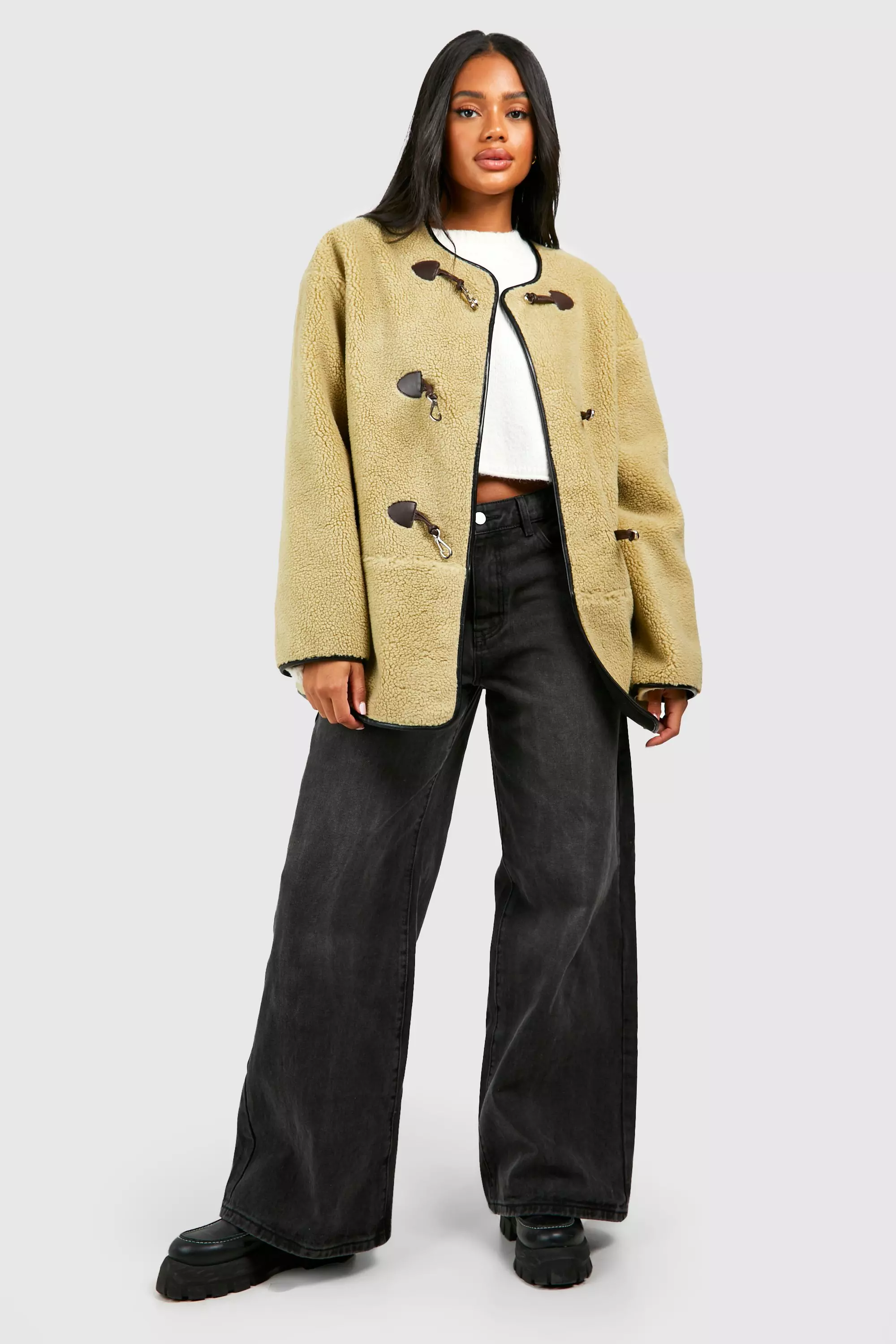 Khaki Toggle Button Teddy Jacket  alternative image