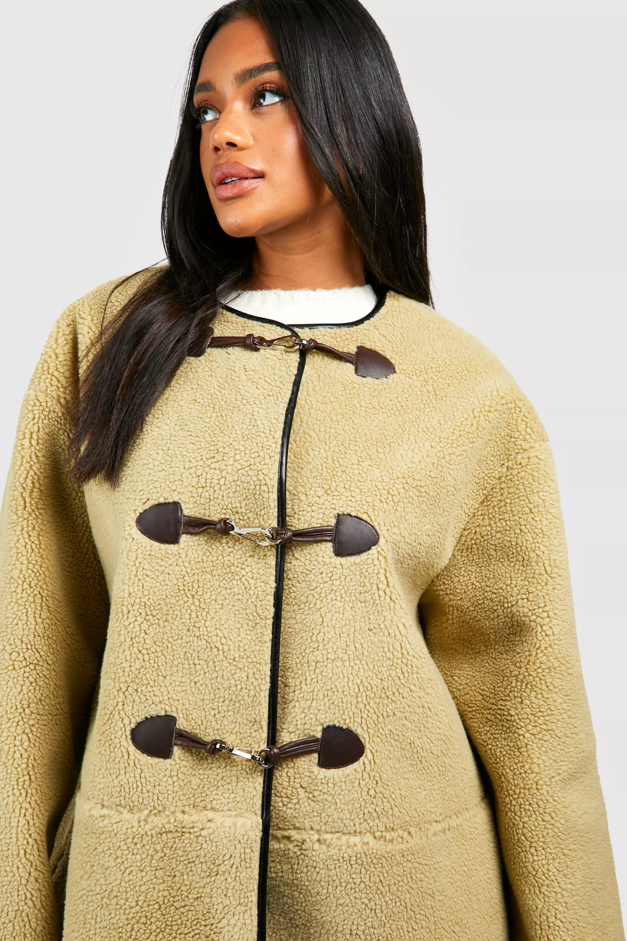 Khaki Toggle Button Teddy Jacket  alternative image