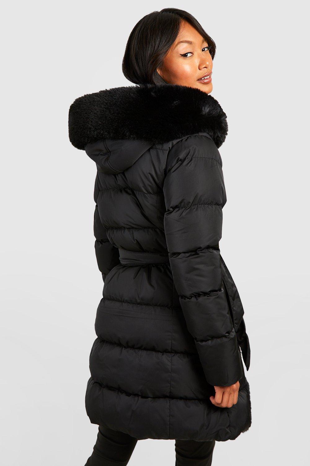 Faux fur store hooded panelled parka