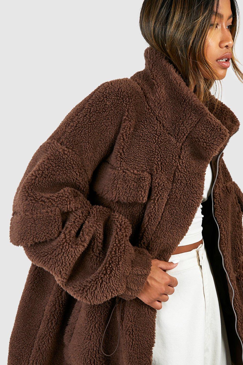 Boohoo long cheap teddy coat