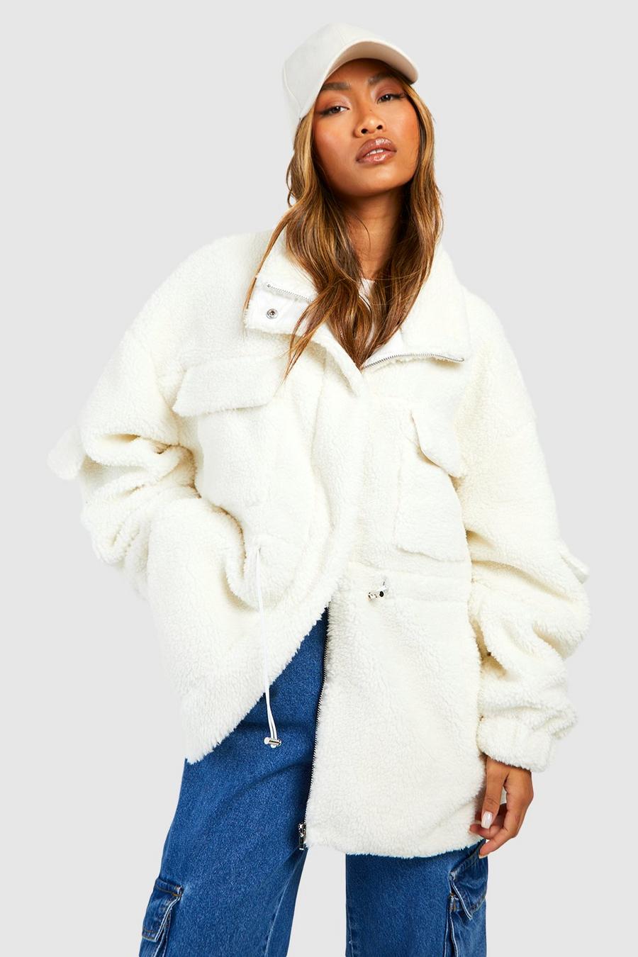 Cream Faux Fur Teddy Utility Jas image number 1