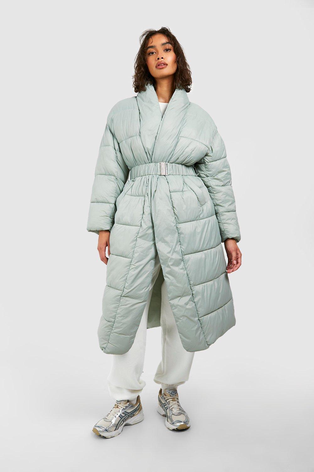 Boohoo belted clearance satin quilted coat