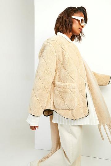 Onion Quilt Faux Fur Teddy Jacket beige