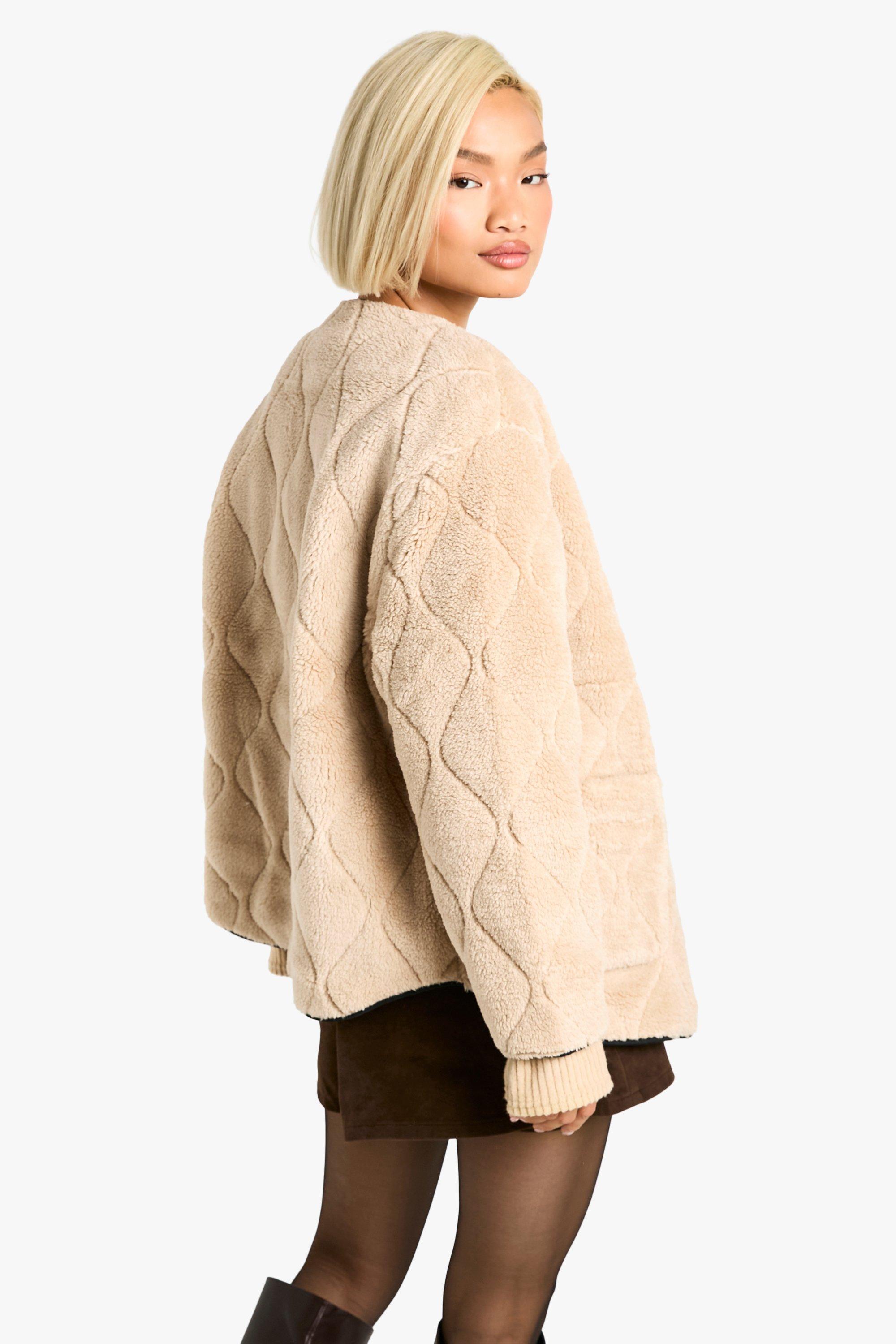 Boohoo quilted sale faux fur jacket