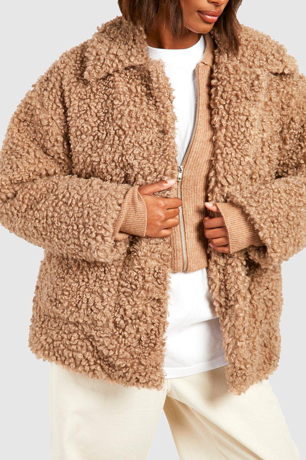 Women's Faux Fur Teddy Button Coat