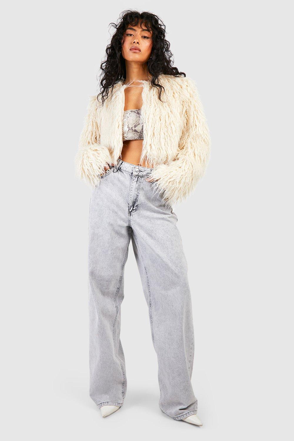 boohoo Faux Fur Cropped Jacket - Beige - Size 8