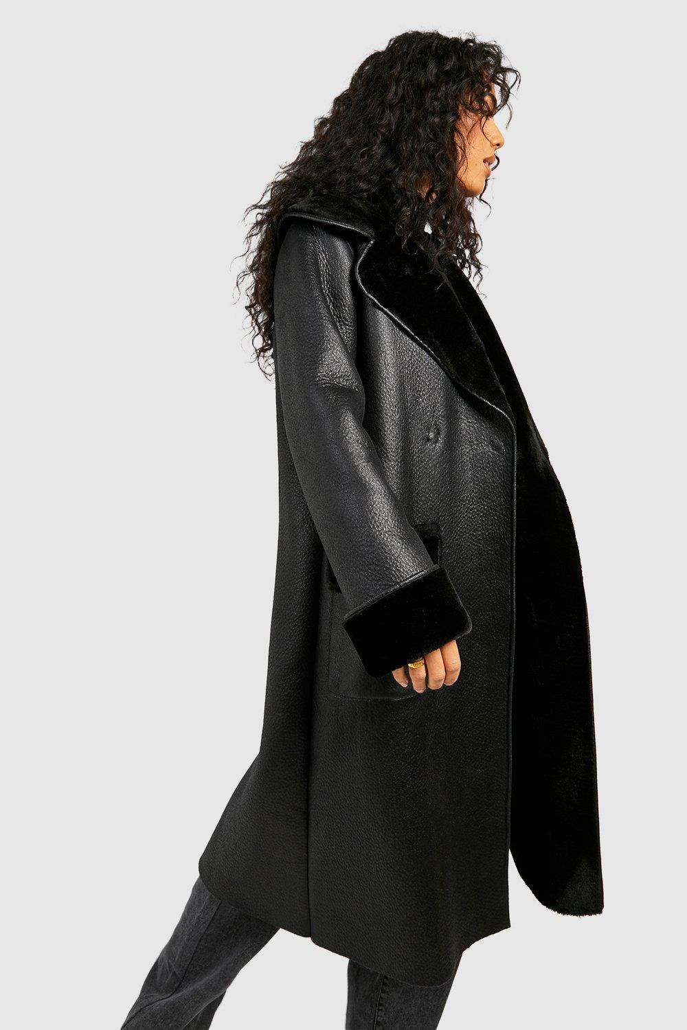 Black belted faux fur 2024 coat