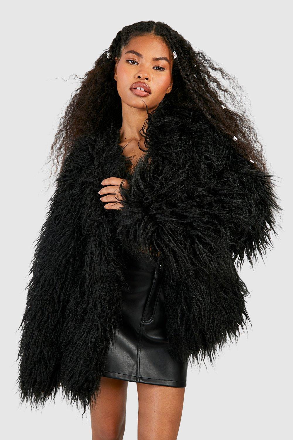 Black faux outlet fur coat boohoo