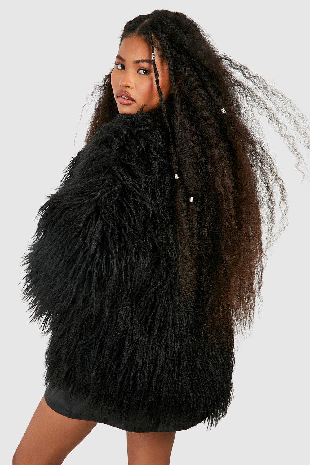 Black fur coat boohoo best sale