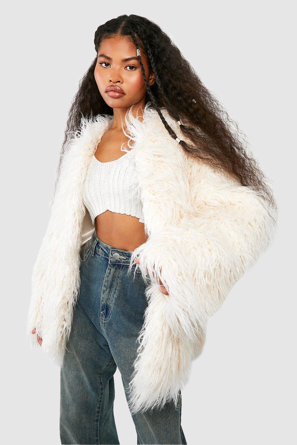 Mongolian faux 2025 fur coat white