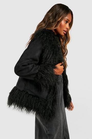 Black Faux Fur Trim Jacket