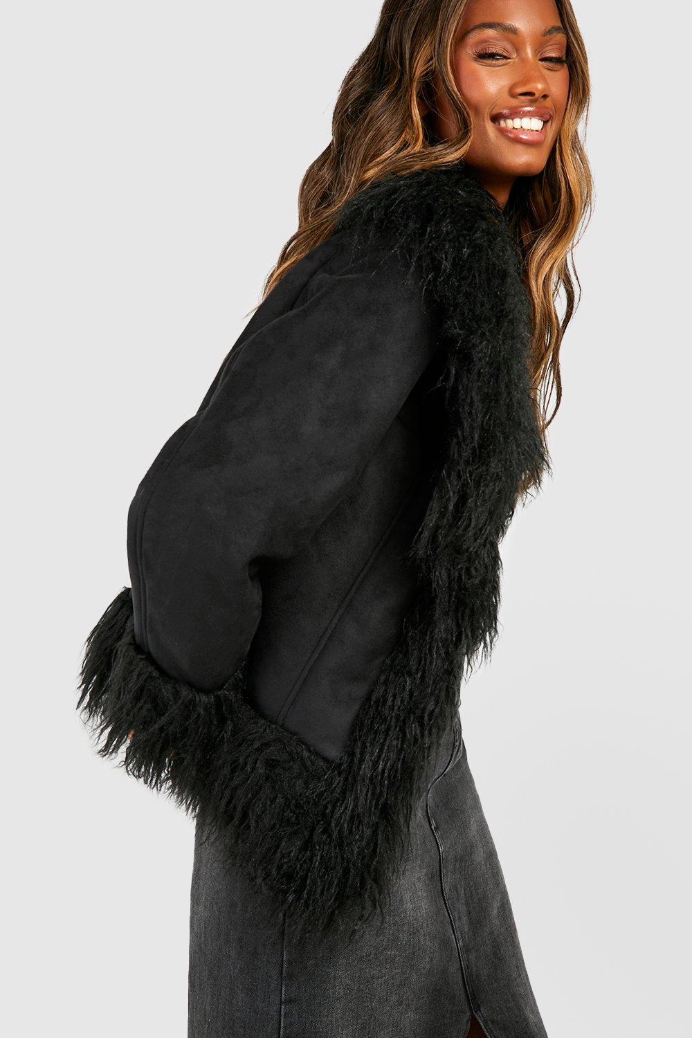 Black fur winter coat online