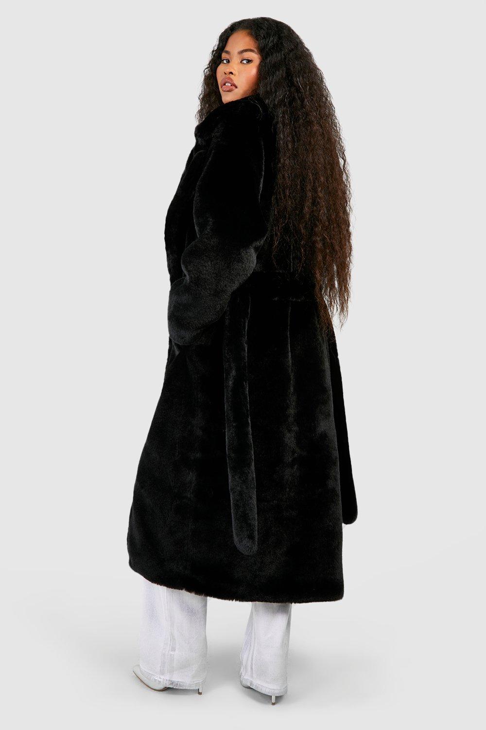 Boohoo black best sale fur coat