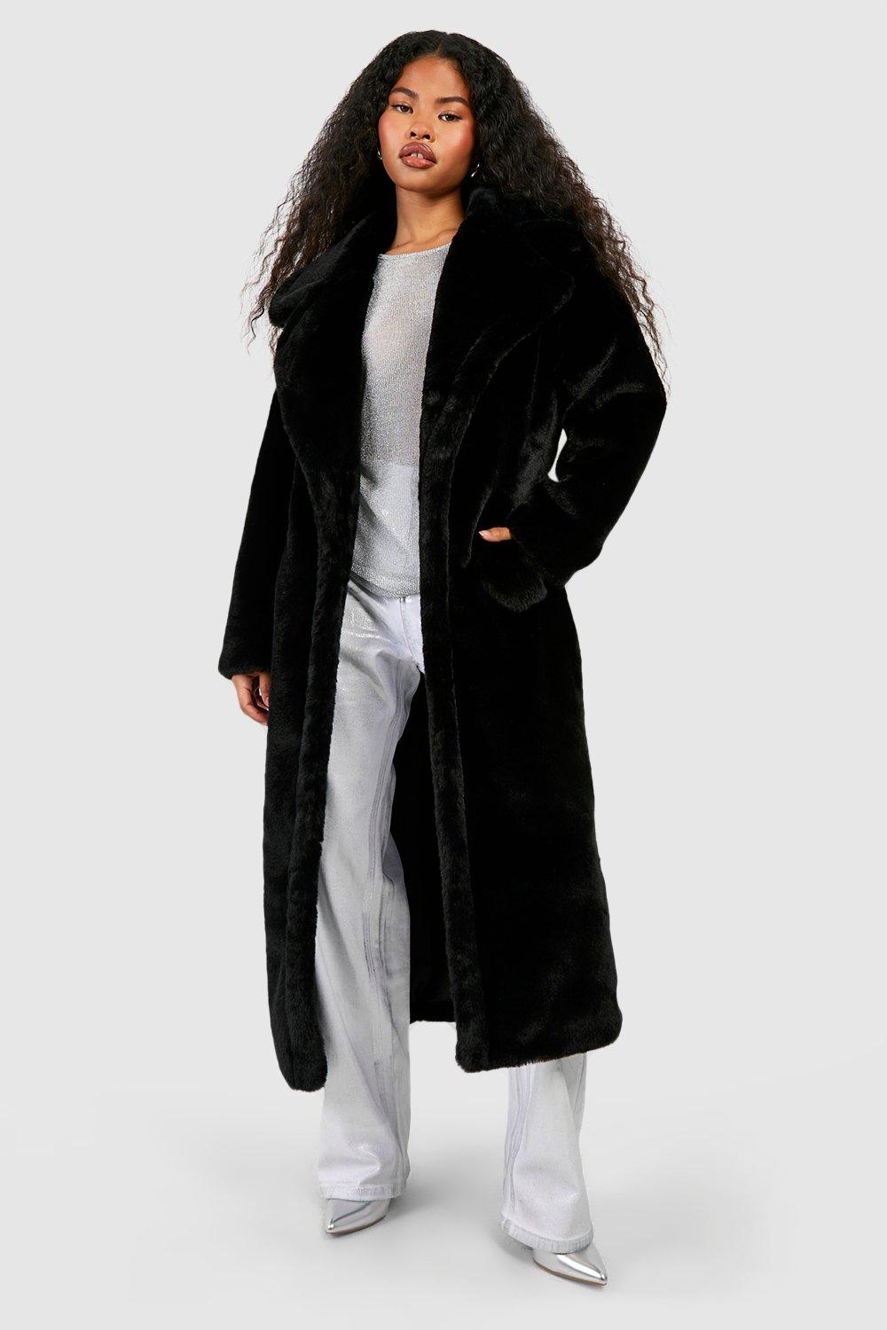 Hooded faux outlet fur coat boohoo