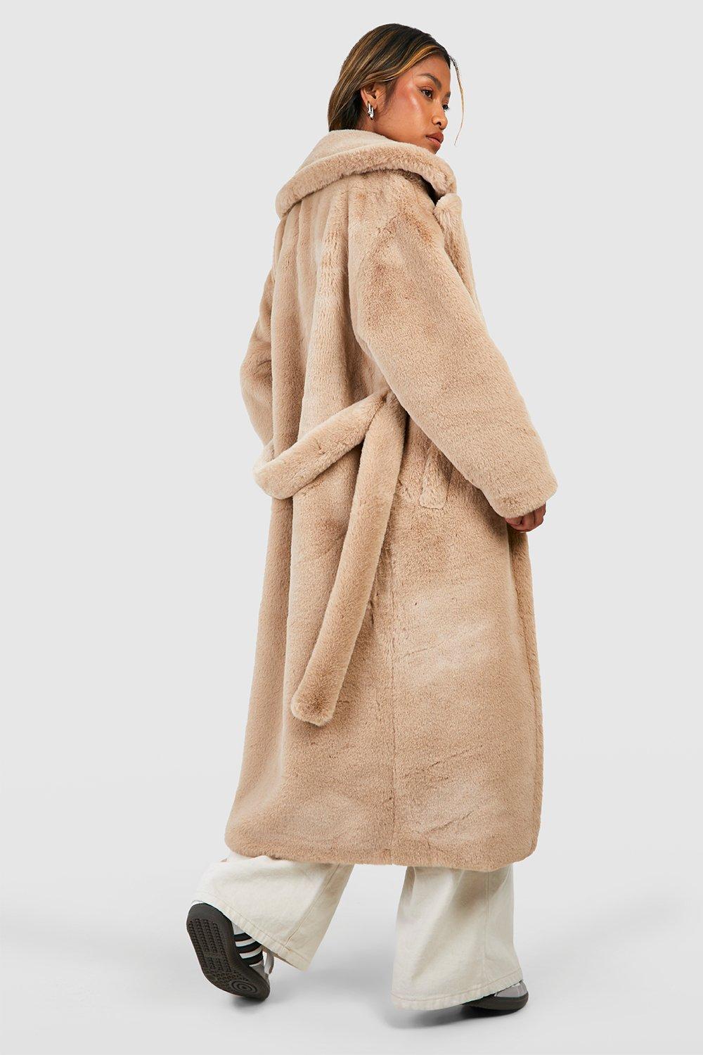 Hooded faux best sale fur coat boohoo