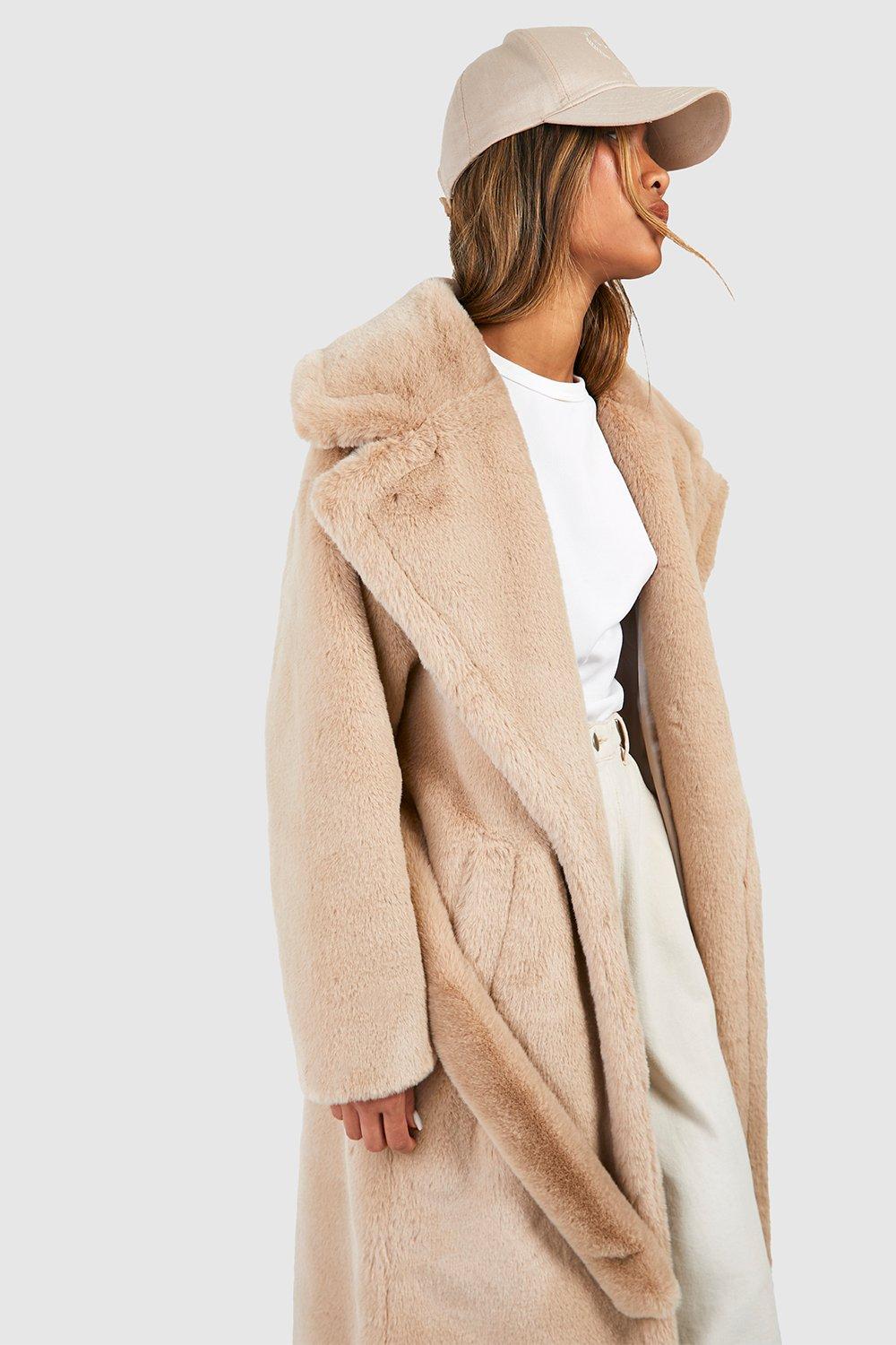 Hooded faux shop fur coat boohoo