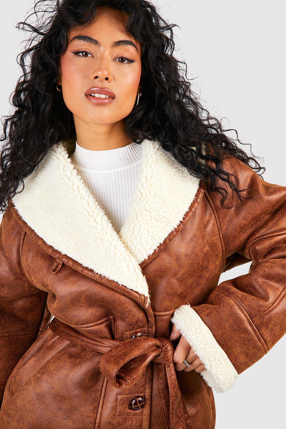 Faux Fur and Leather Belted Jacket