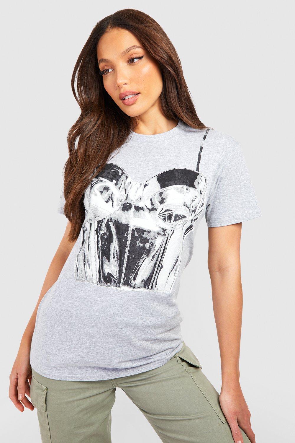 Women's Tall Metallic Corset Print T-shirt | Boohoo UK