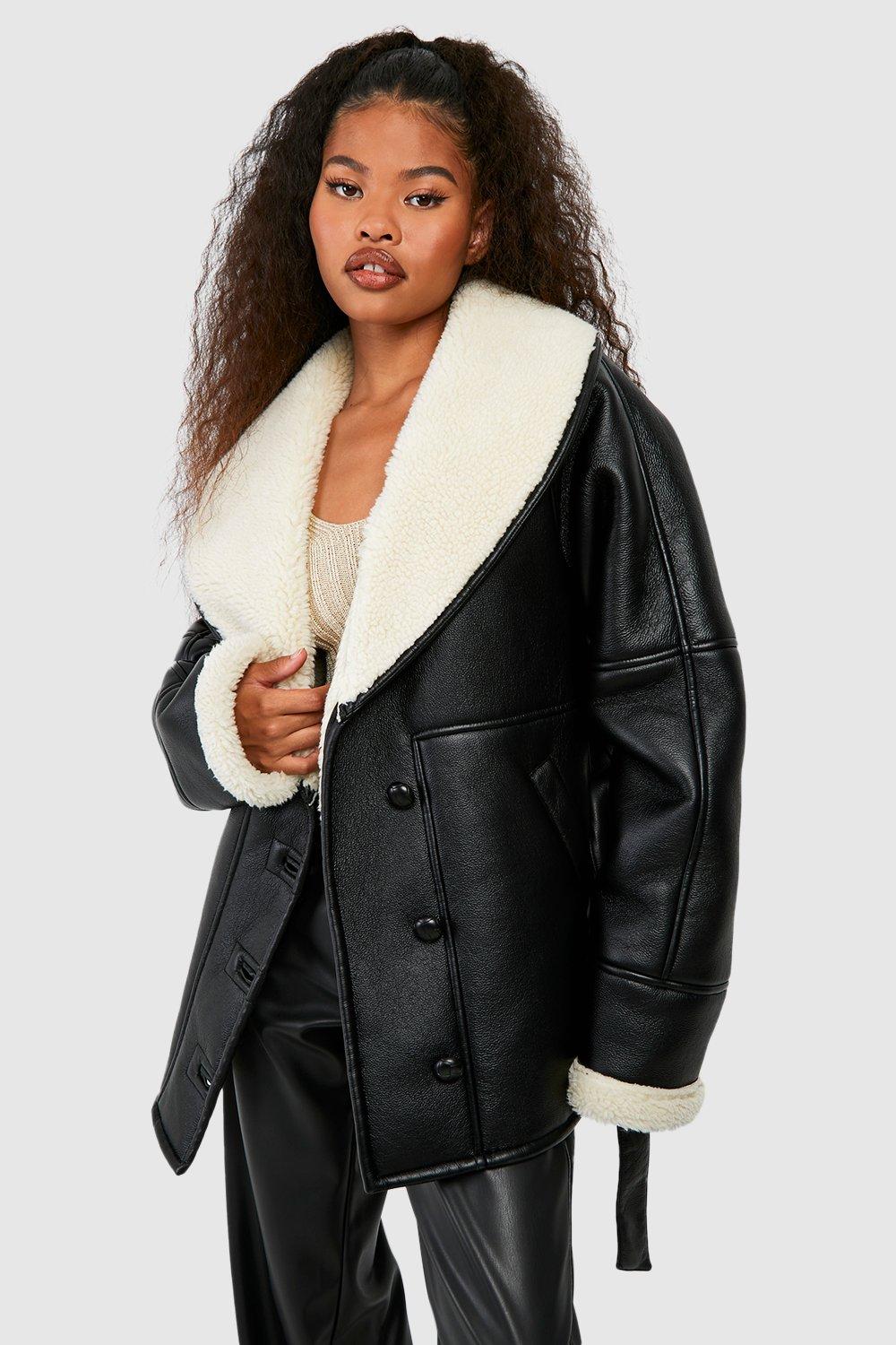 Ladies black leather store aviator jacket