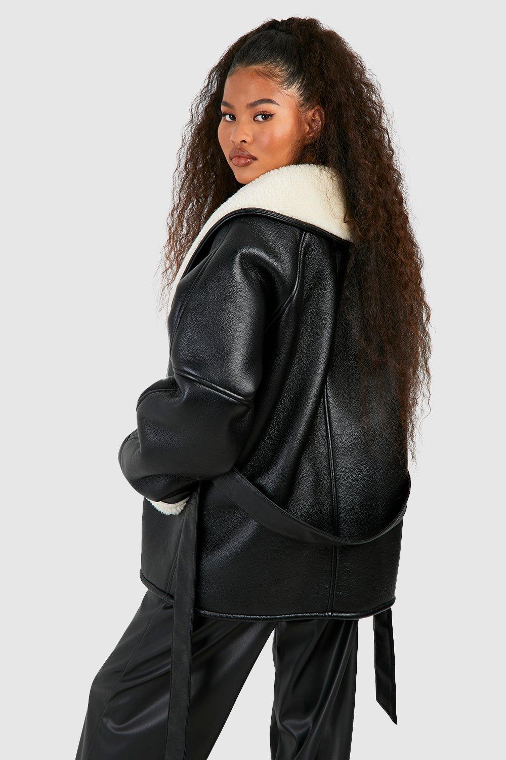 Womens faux leather aviator on sale jacket