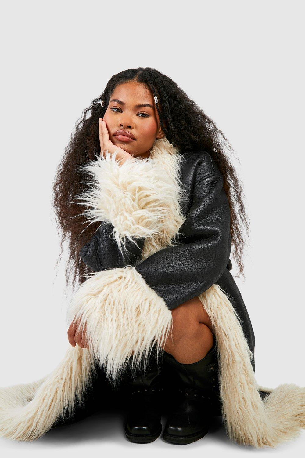 Faux Fur Trim Midi Leather Jacket