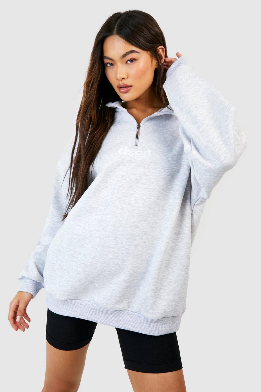 Ash grey Dsgn Studio Oversize sweatshirt med kort dragkedja och slogan image number 1