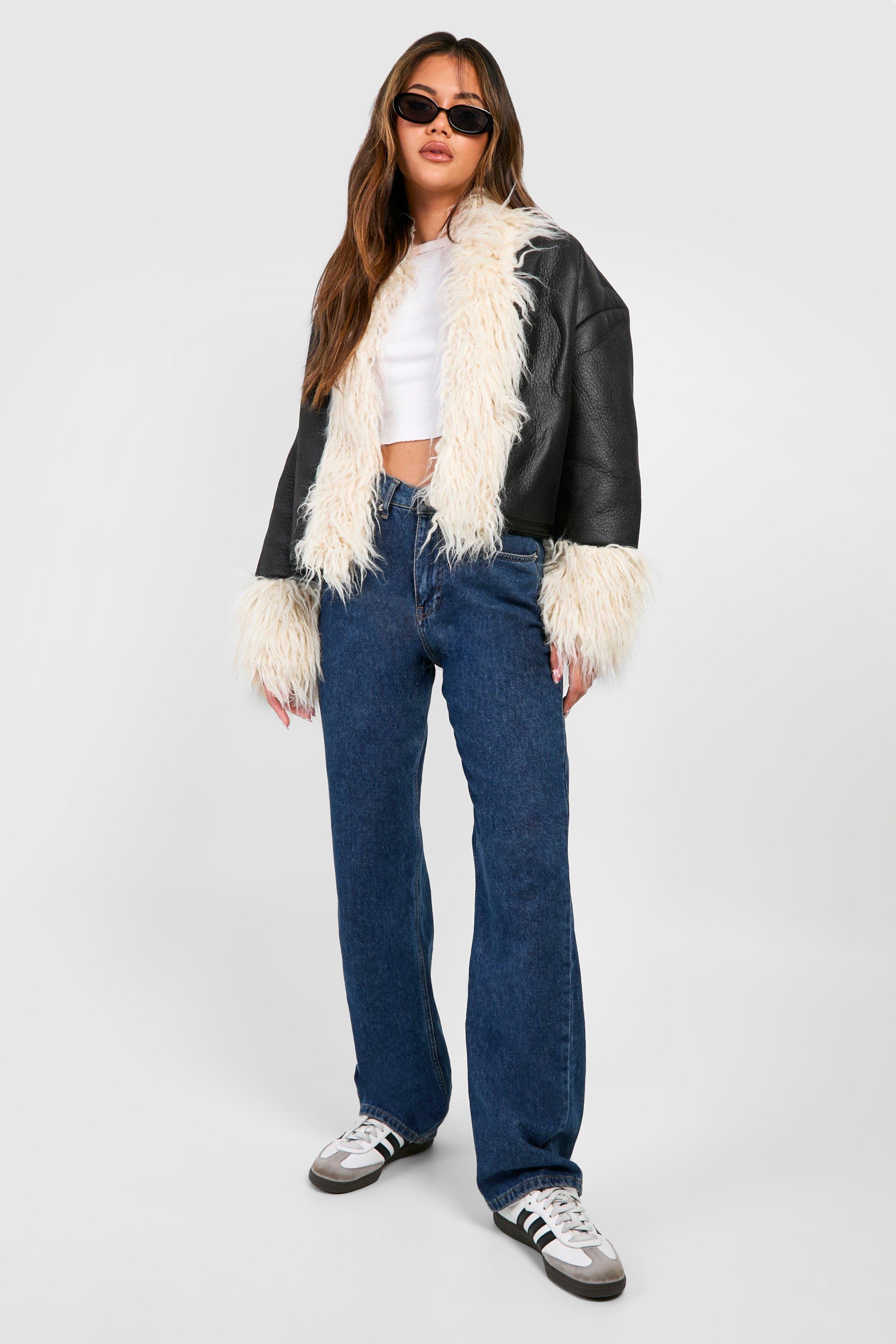 Faux Fur Trim Leather Jacket