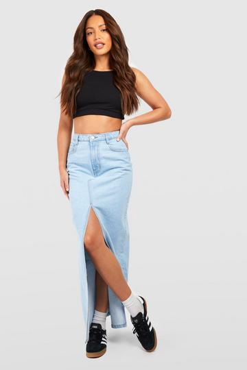 Tall Split Front Denim Maxi Skirt light wash