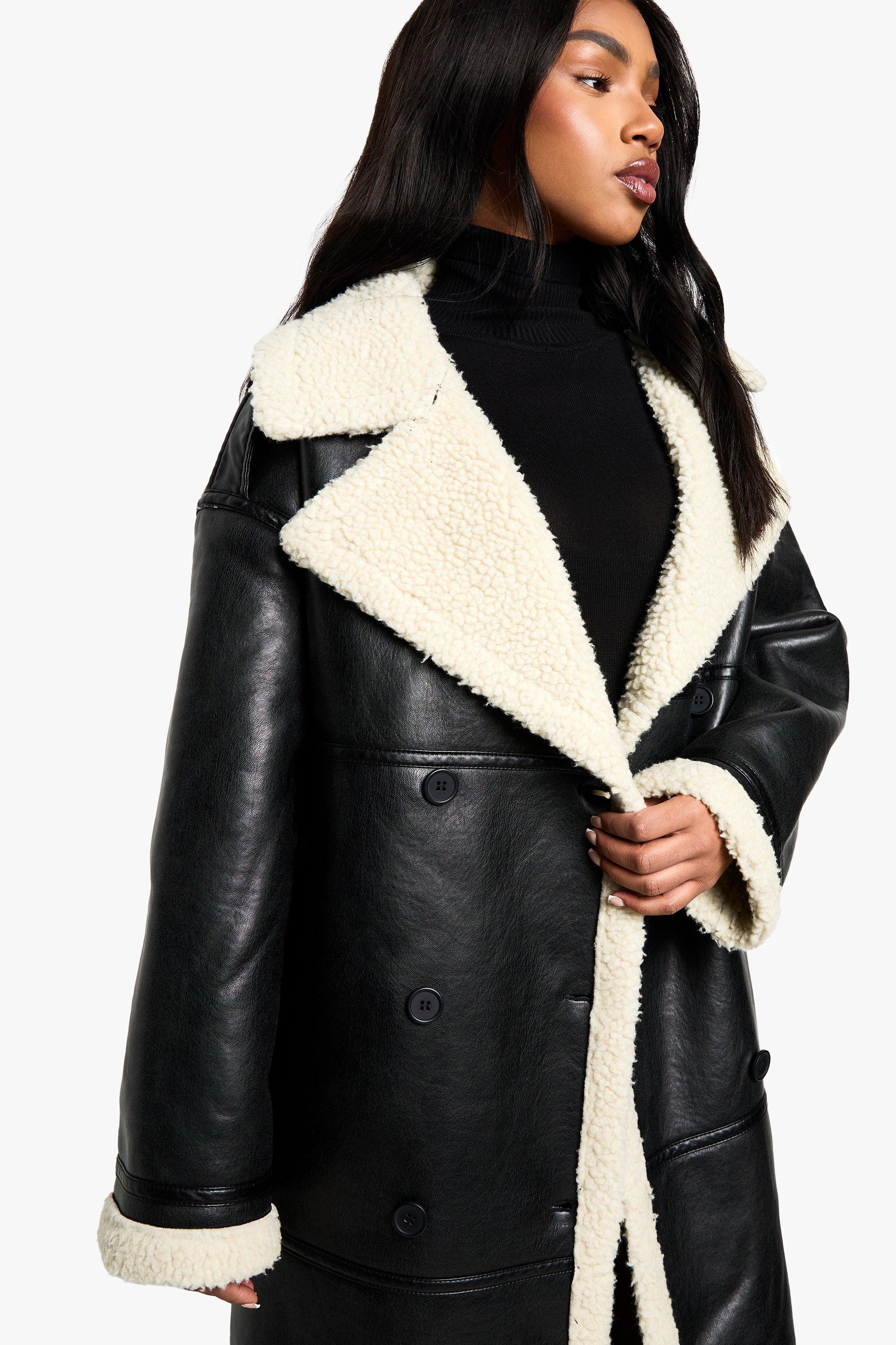 Ladies black borg coat online