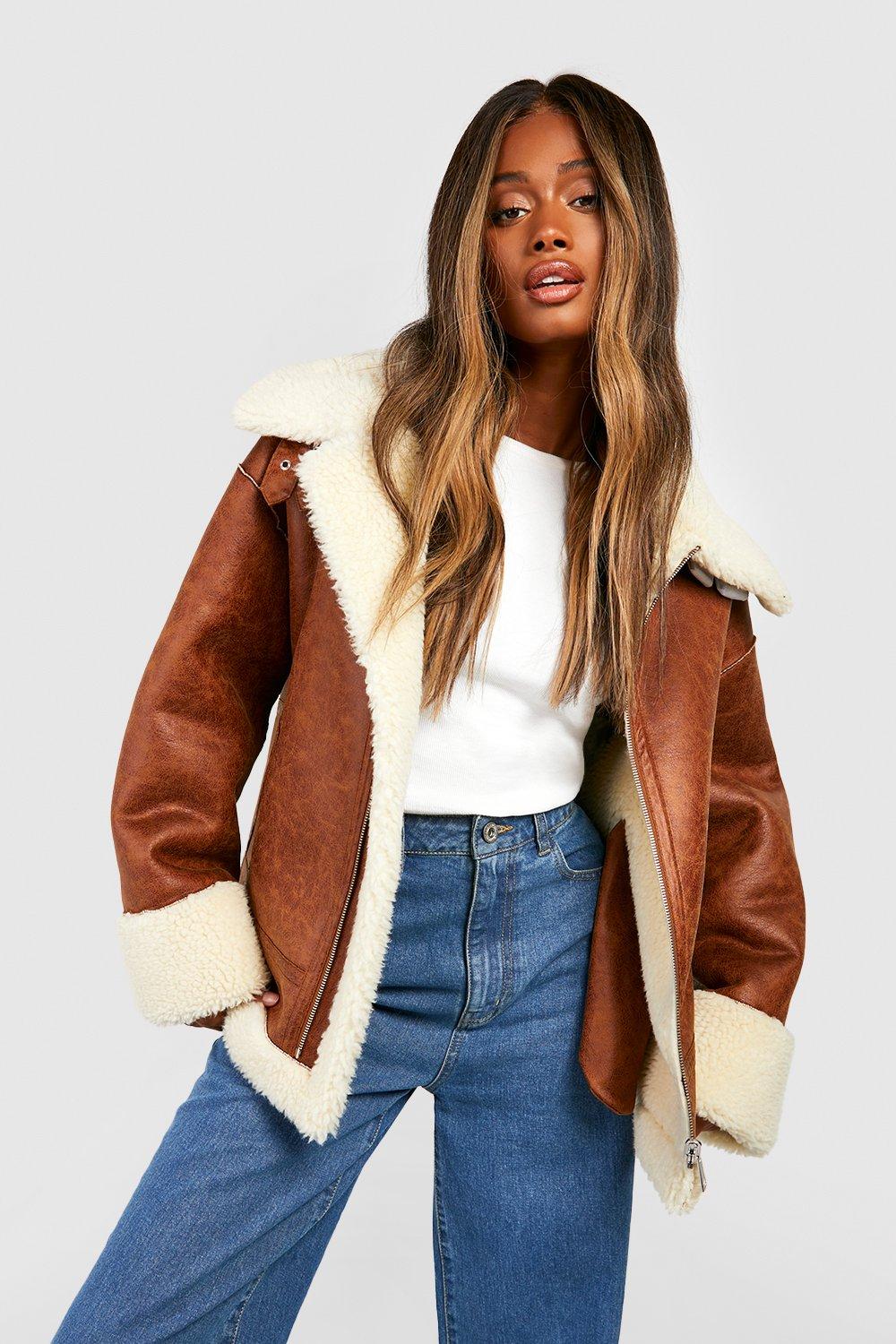 Boohoo faux clearance fur aviator jacket