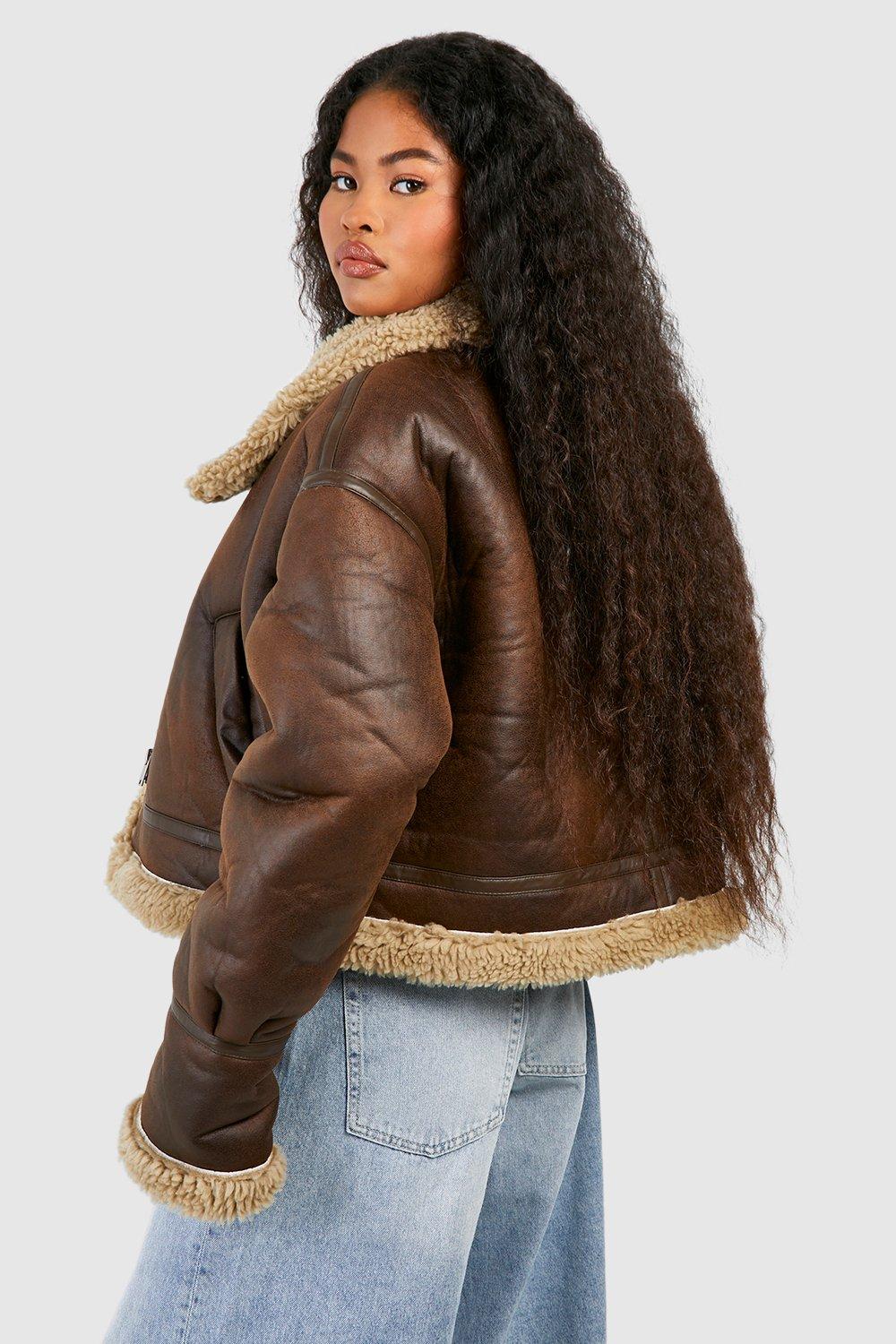 Teddy Trim Aviator Jacket boohoo UK