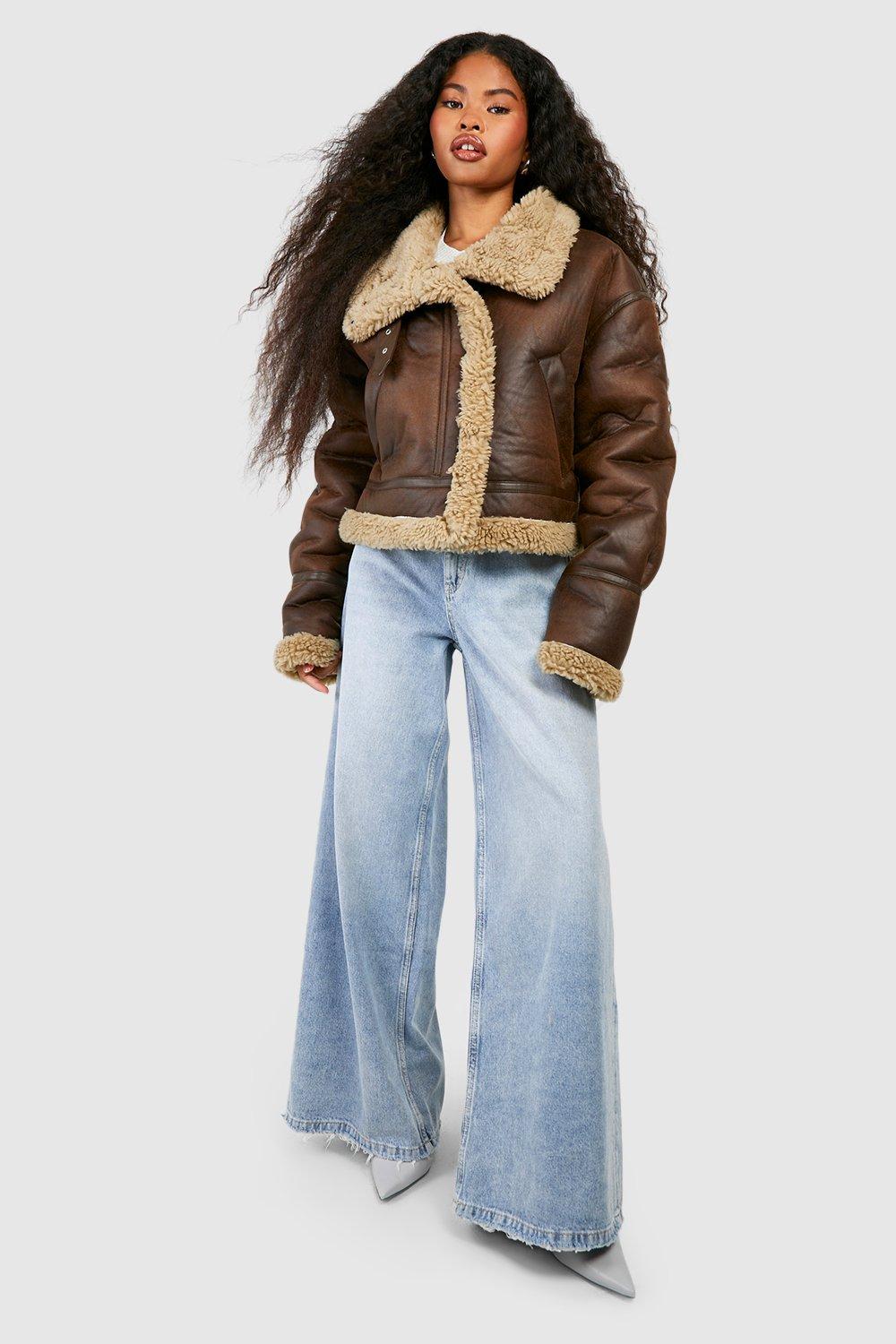 Boohoo cropped sale aviator jacket