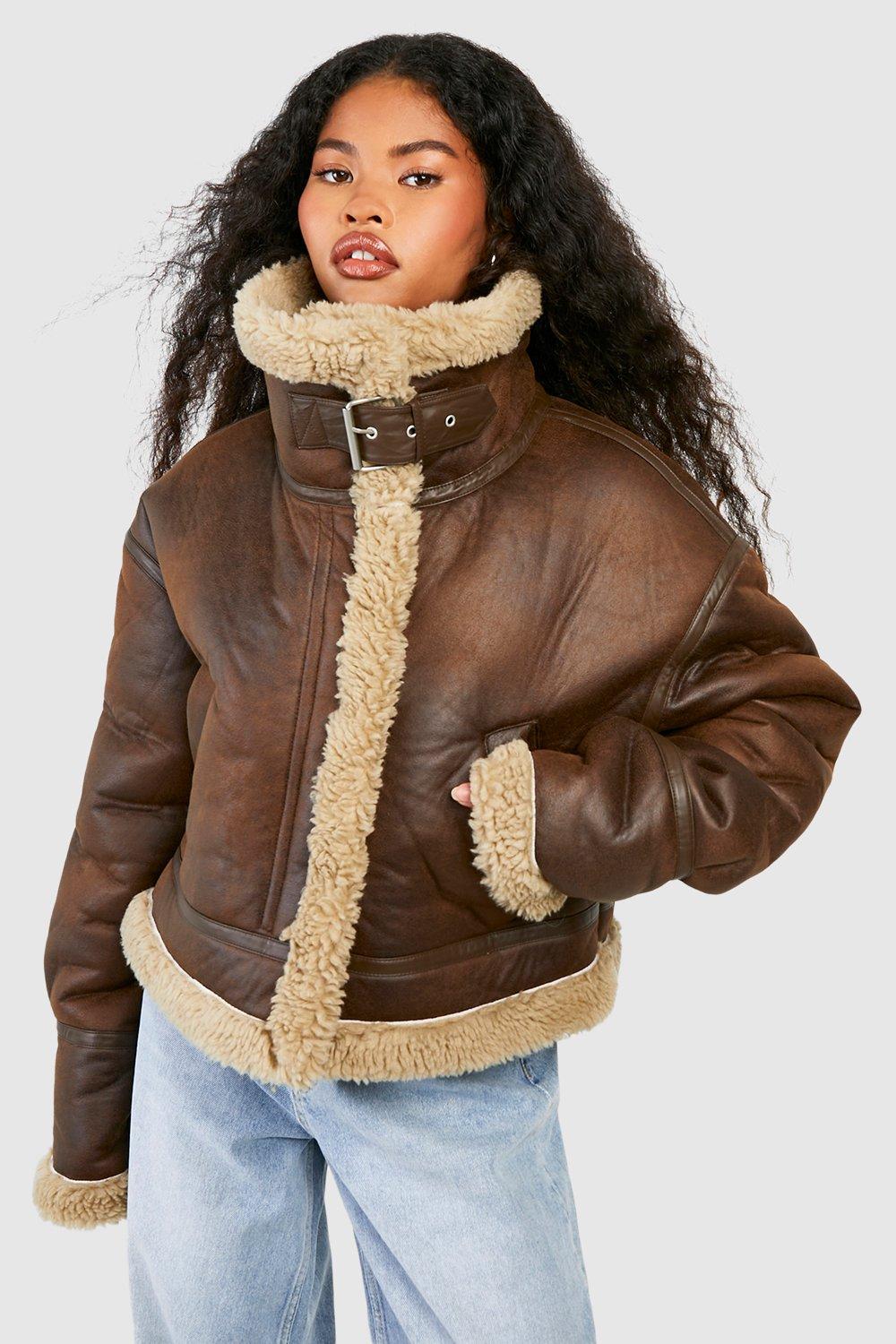 Teddy Trim Aviator Jacket | boohoo