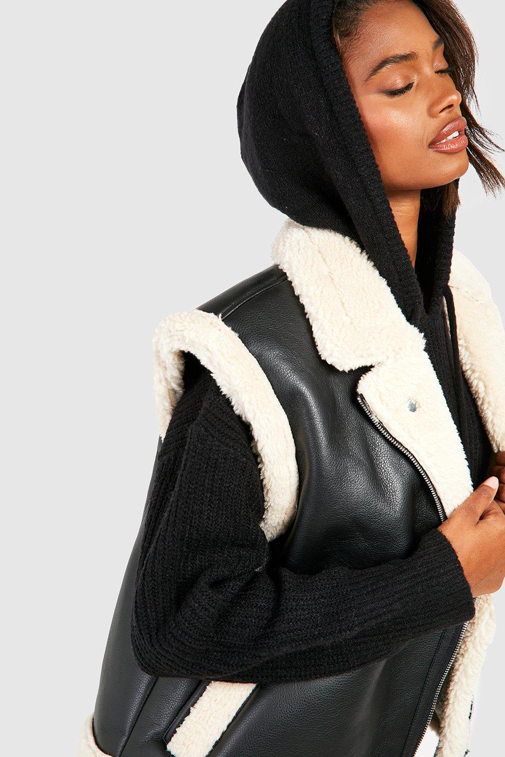 Teddy Trim Faux Leather Vest