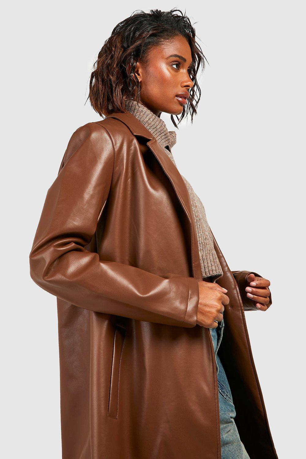 Faux Leather Longline Jacket